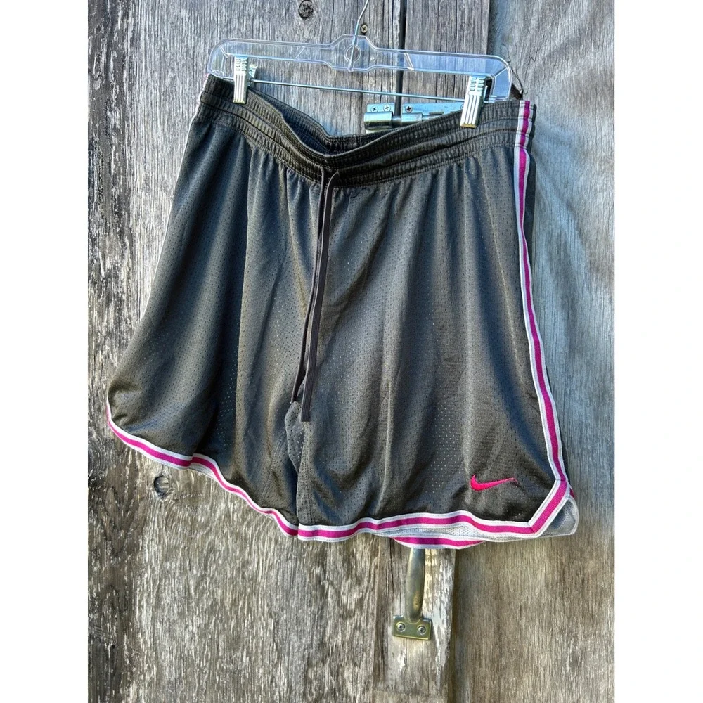 Nike Dri-FIT Women Large Mesh Basketball Shorts Gray Pink Y2K Running Gym Sporty